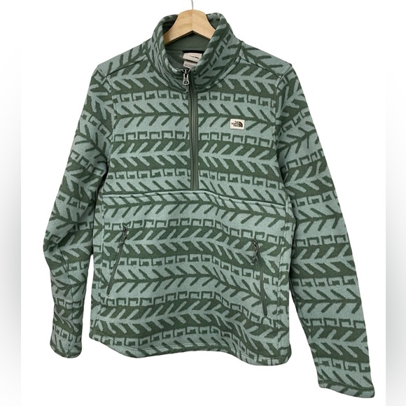 [L] NORTH FACE Crescent Fair Isle 1/4 Zip Fleece Pullover Green Women’s Large - Picture 2 of 7